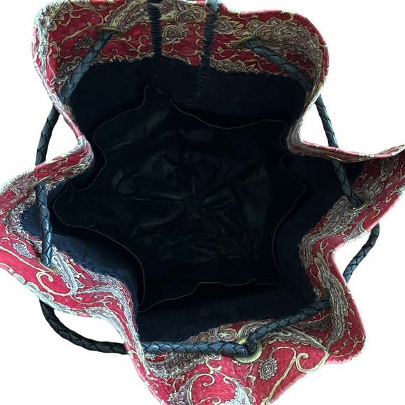 Vintage Handmade Paisley Leather Fringe Crossbody Convertible Shoulder Bag XL - Picture 7 of 11